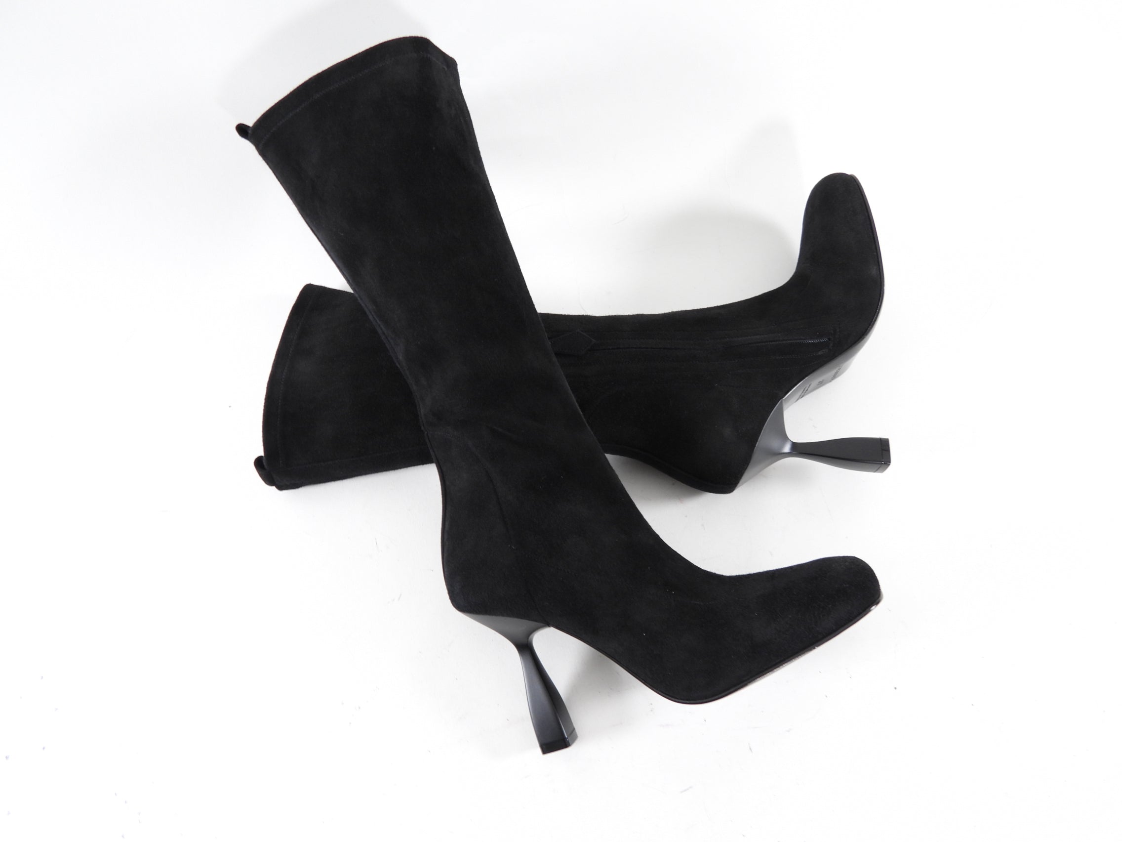 Hermes Black Suede High Heel Mid Halo Boot - 37