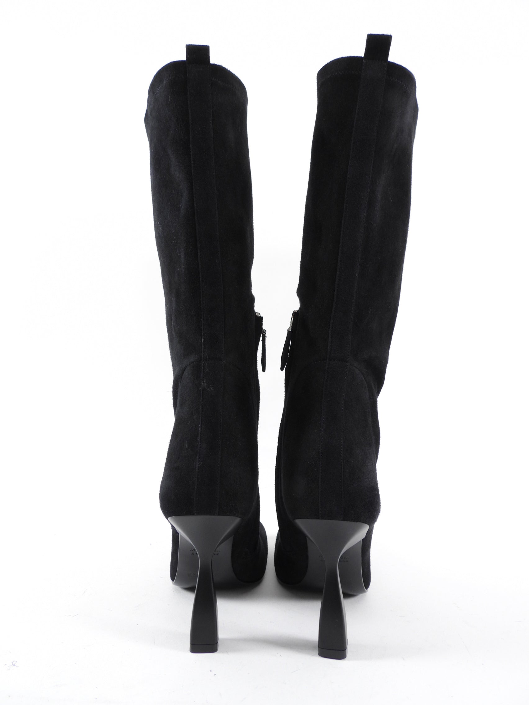 Hermes Black Suede High Heel Mid Halo Boot - 37