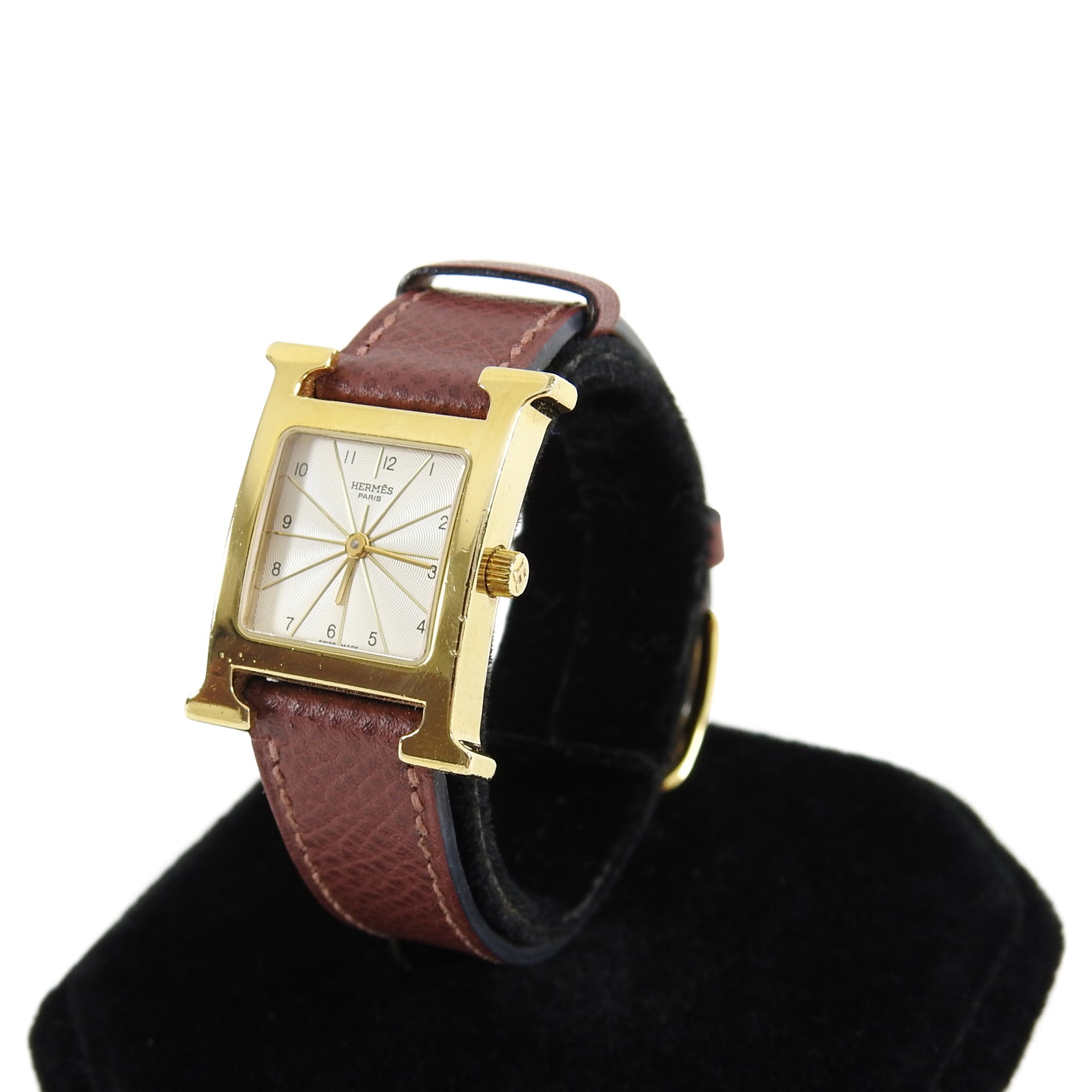 Hermes H Heure Gold Epsom Havane HH 1.201 Watch