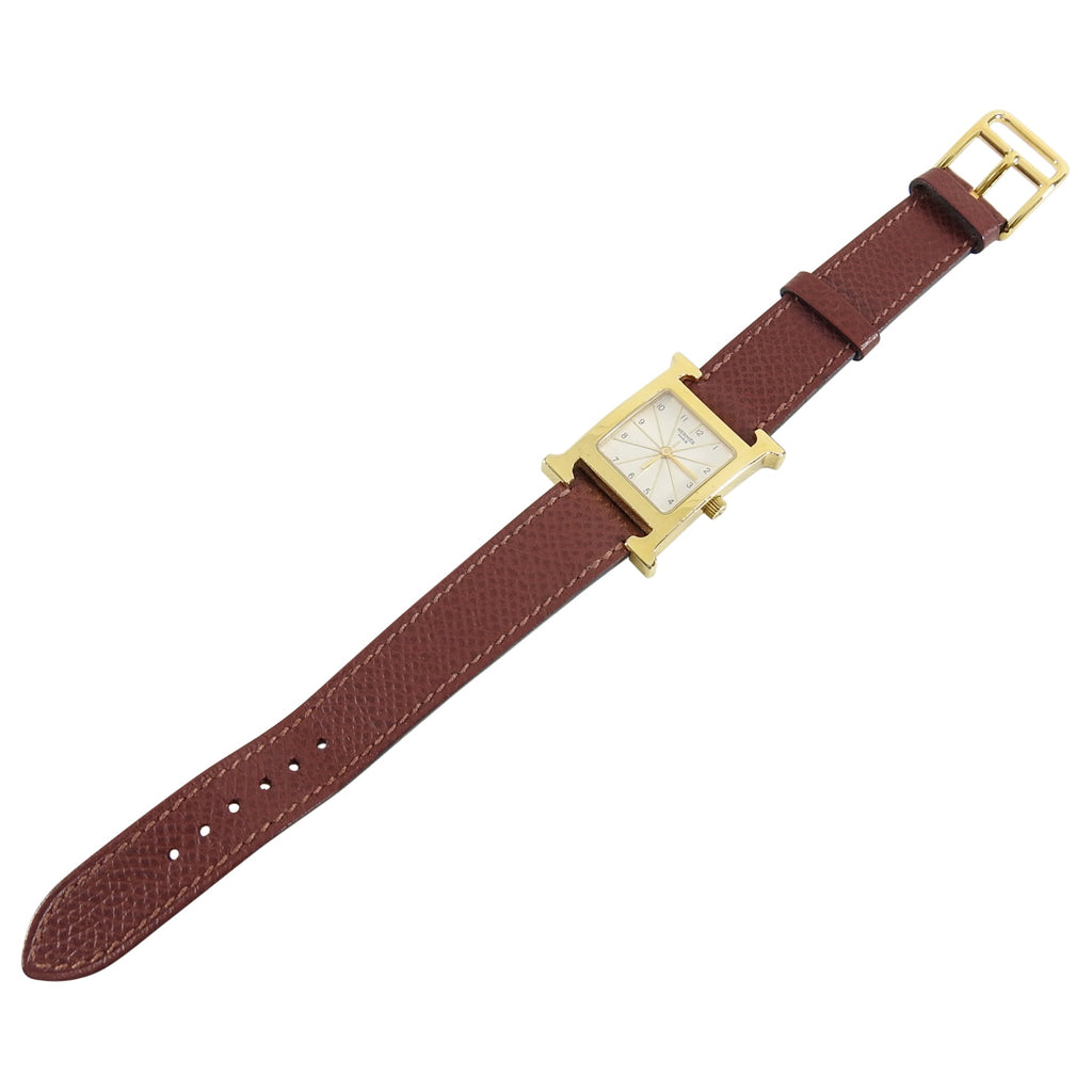 Hermes H Heure Gold Epsom Havane HH 1.201 Watch
