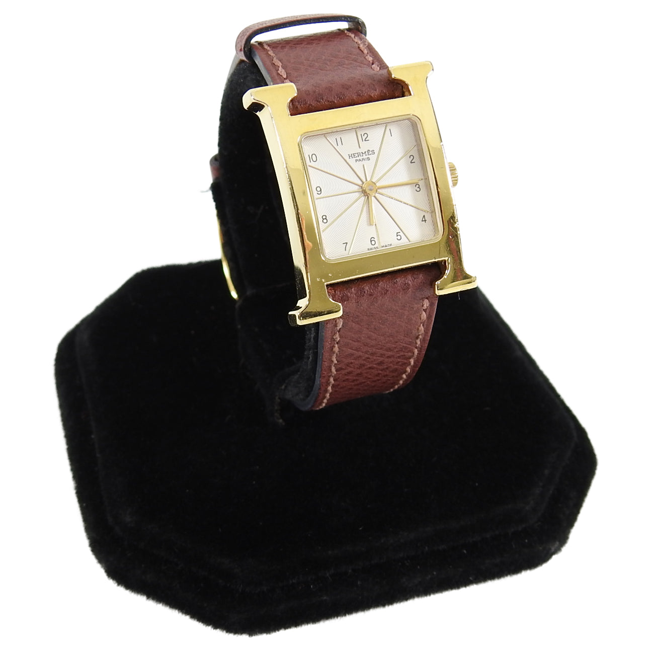 Hermes H Heure Gold Epsom Havane HH 1.201 Watch