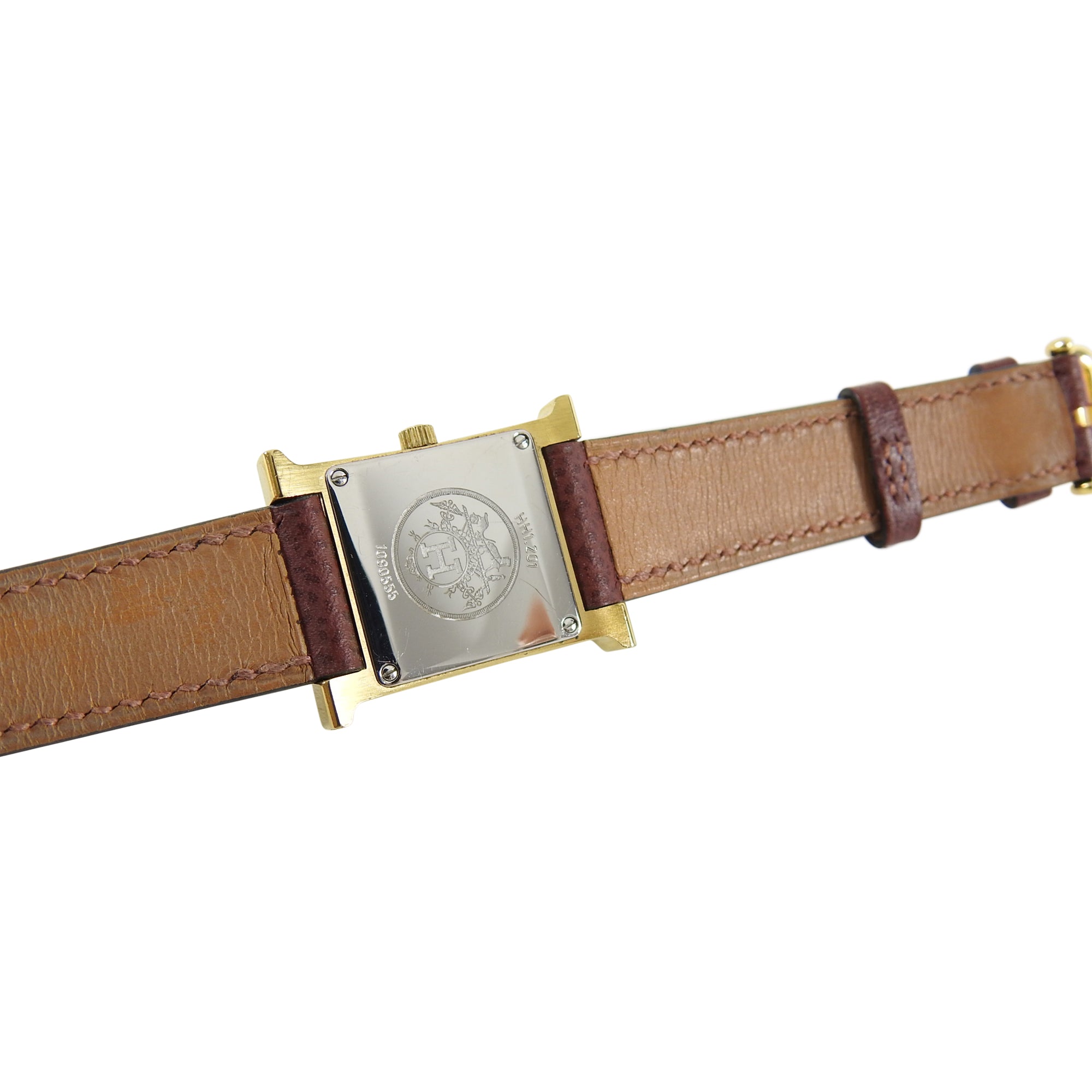 Hermes H Heure Gold Epsom Havane HH 1.201 Watch