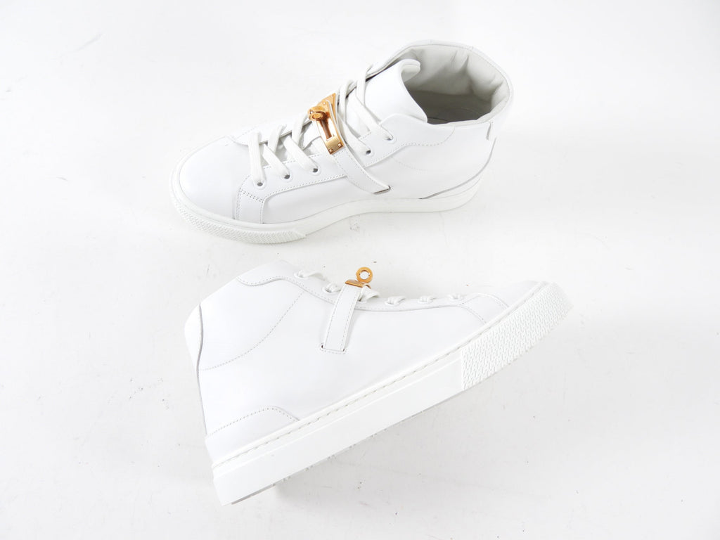 Hermes White Leather High Top Daydream Kelly Lock Sneaker - 36 / 5.5