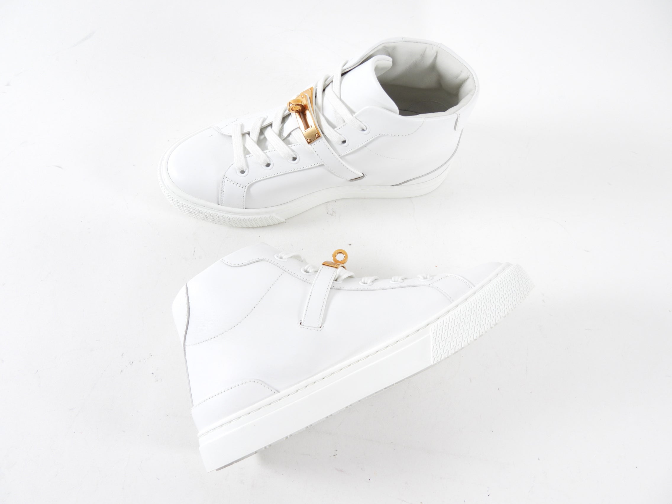 Hermes White Leather High Top Daydream Kelly Lock Sneaker - 36 / 5.5