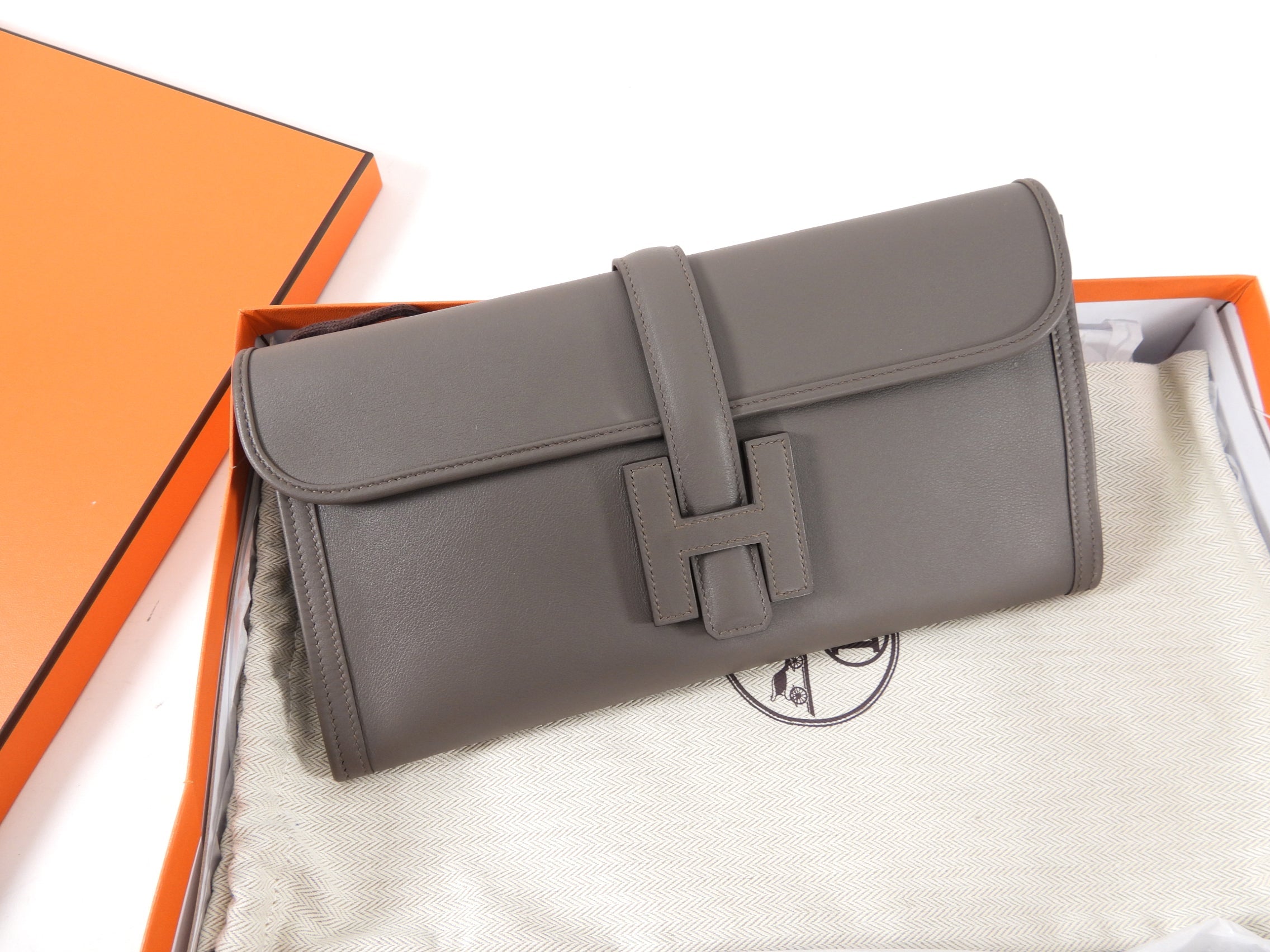Hermes Jige Elan 29 in Swift Gris Etain Clutch Bag