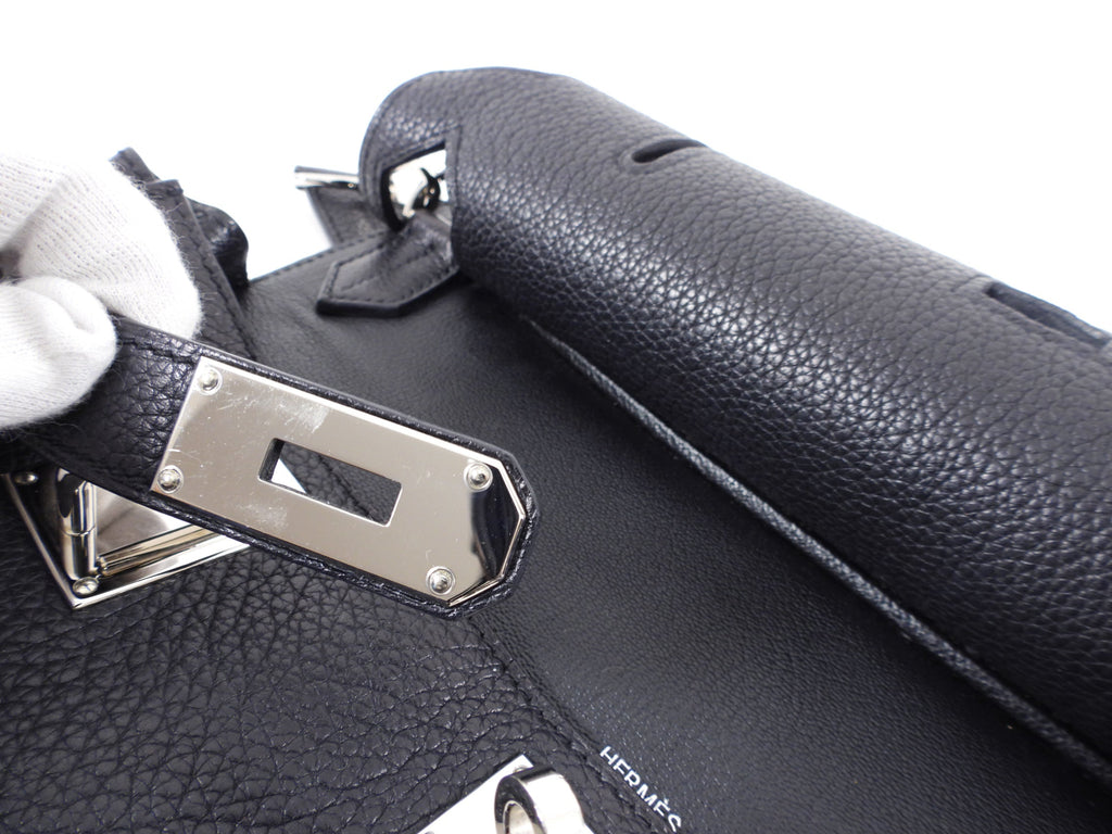 Hermes Jypsiere 34 Black PHW Clemence Shoulder Bag