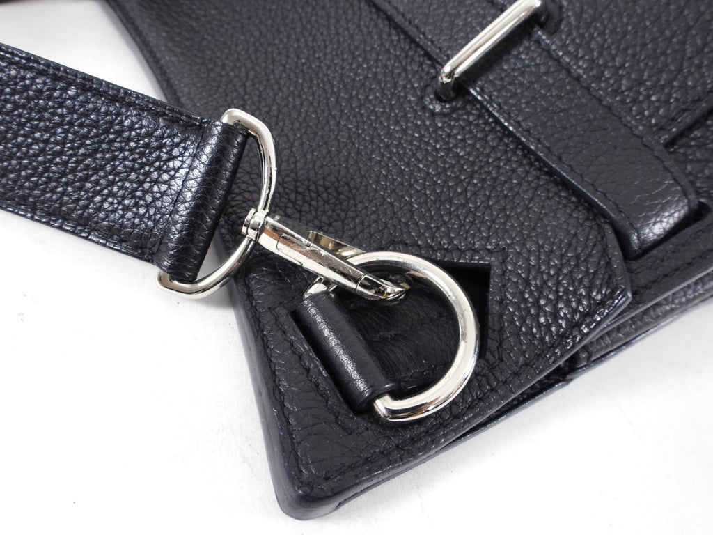 Hermes Jypsiere 34 Black PHW Clemence Shoulder Bag