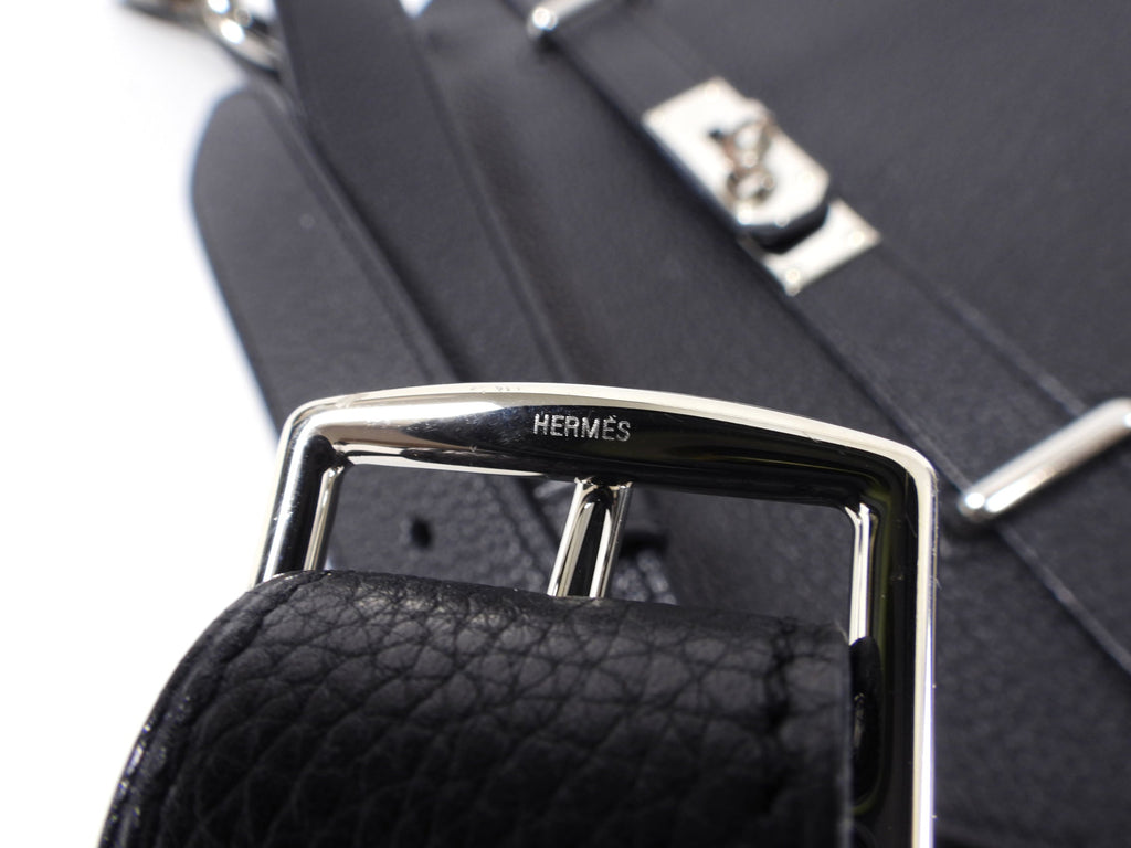 Hermes Jypsiere 34 Black PHW Clemence Shoulder Bag