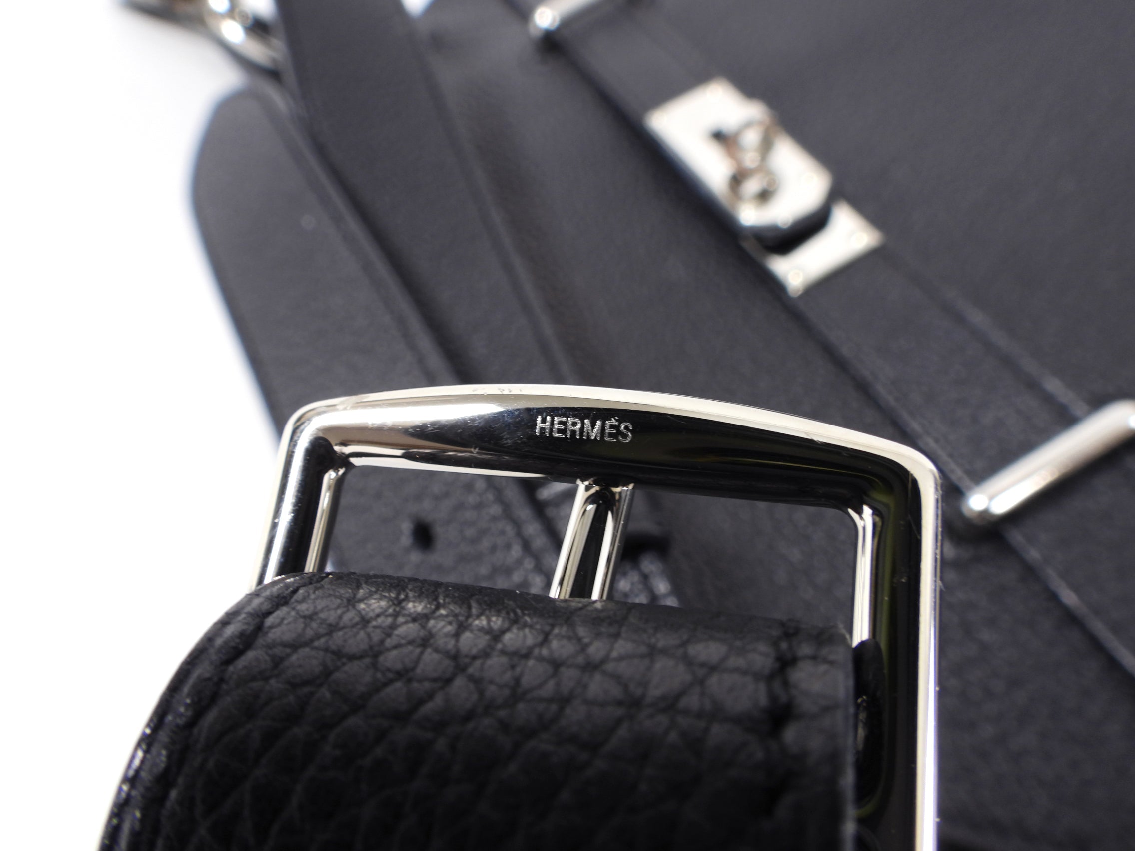 Hermes Jypsiere 34 Black PHW Clemence Shoulder Bag