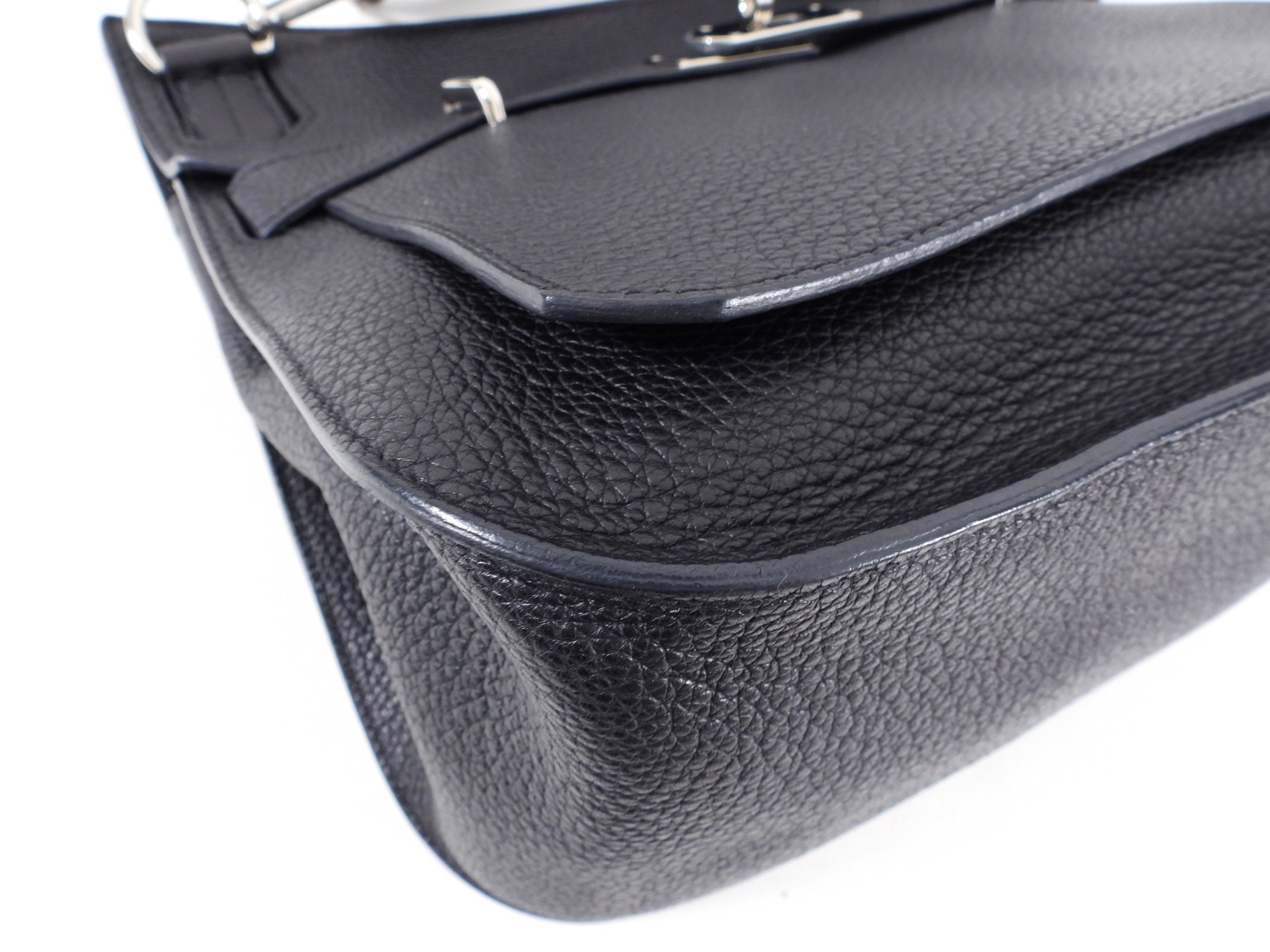Hermes Jypsiere 34 Black PHW Clemence Shoulder Bag