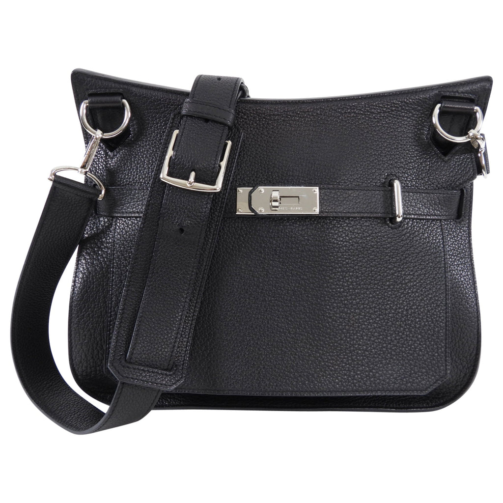 Hermes Jypsiere 34 Black PHW Clemence Shoulder Bag