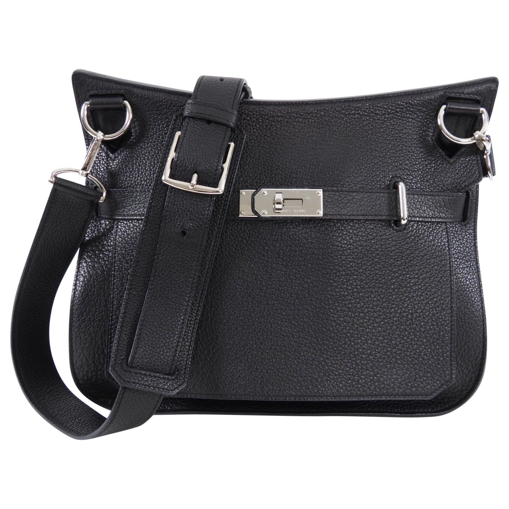 Hermes Jypsiere 34 Black PHW Clemence Shoulder Bag
