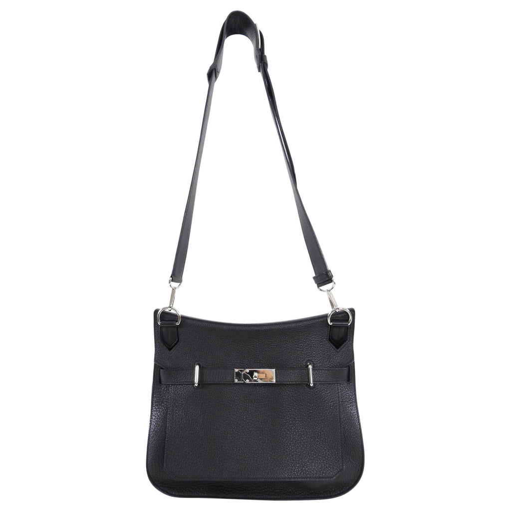 Hermes Jypsiere 34 Black PHW Clemence Shoulder Bag