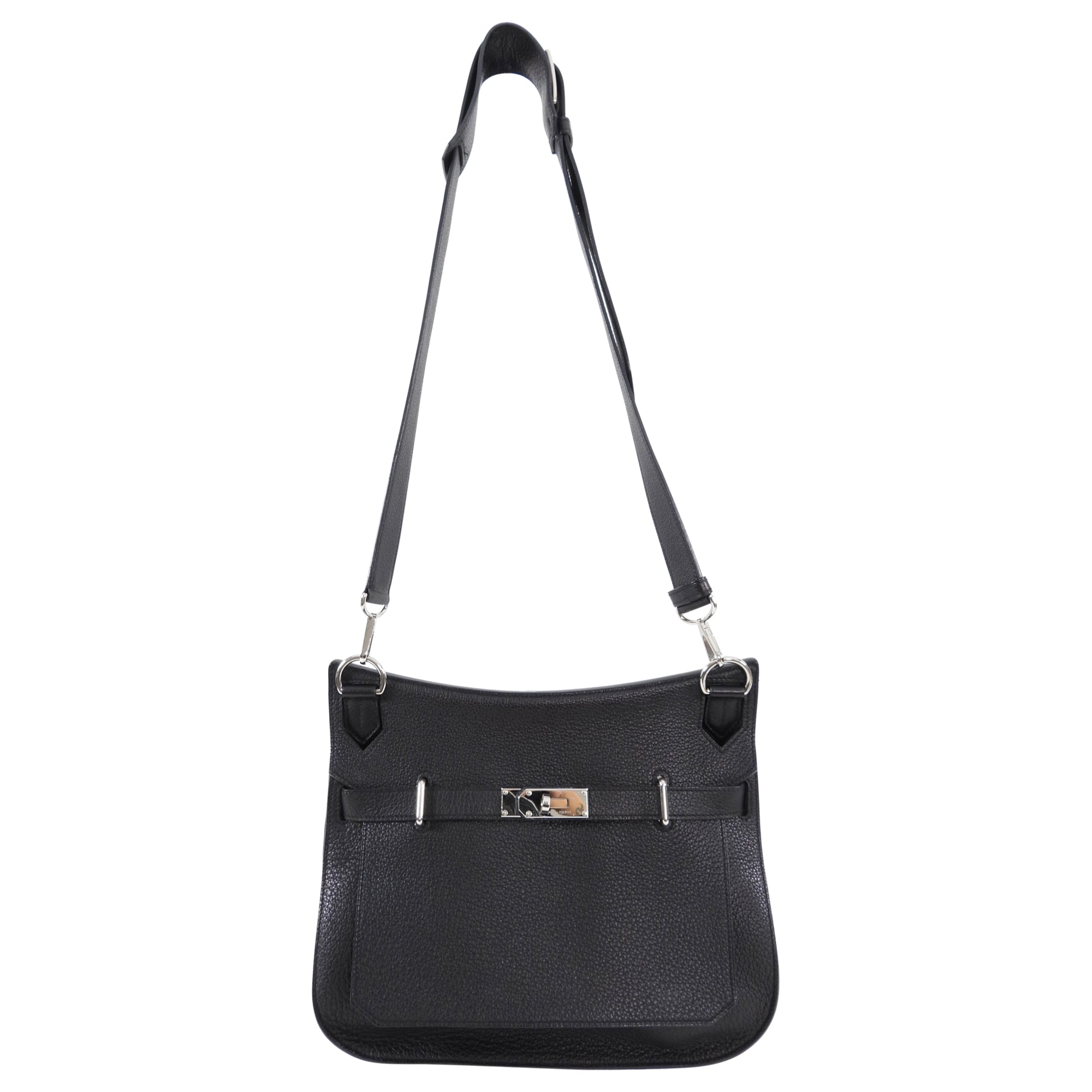 Hermes Jypsiere 34 Black PHW Clemence Shoulder Bag
