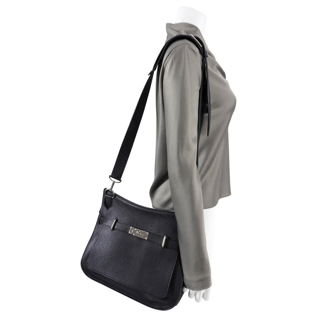 Hermes Jypsiere 34 Black PHW Clemence Shoulder Bag