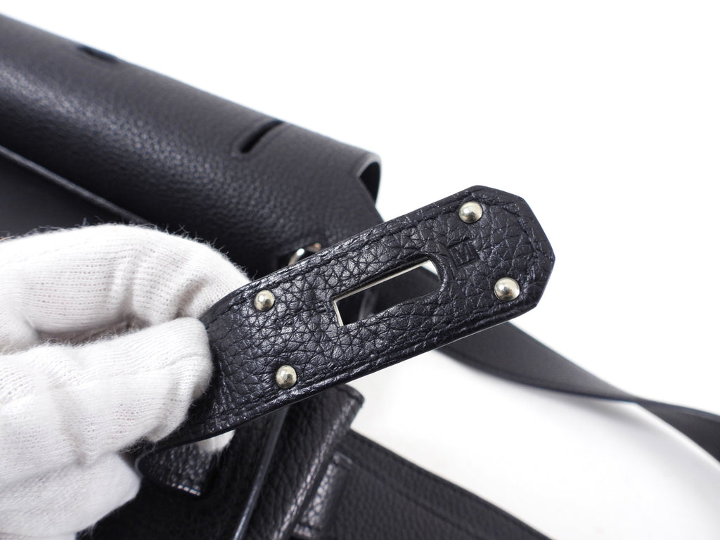 Hermes Jypsiere 34 Black PHW Clemence Shoulder Bag