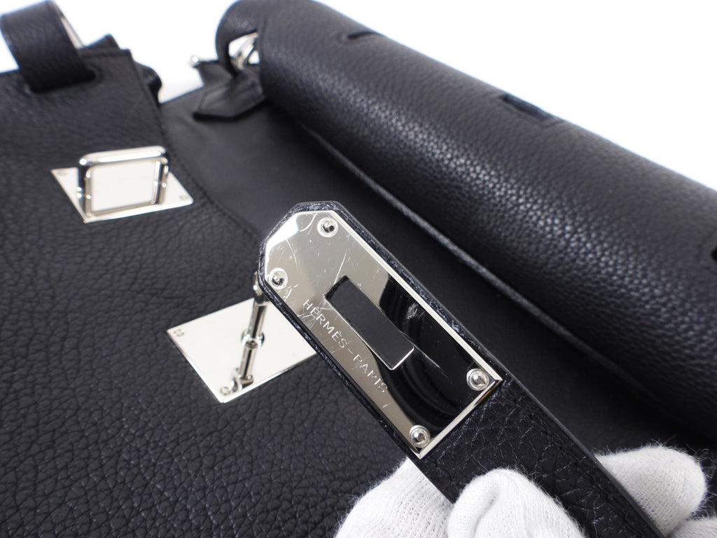 Hermes Jypsiere 34 Black PHW Clemence Shoulder Bag