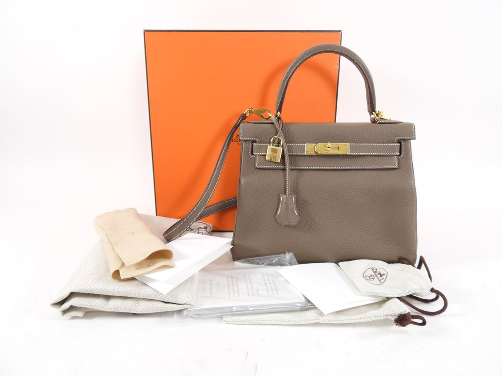 Hermes Kelly II 28 Retourne Clemence Etoupe GHW Bag - Full Set 2021