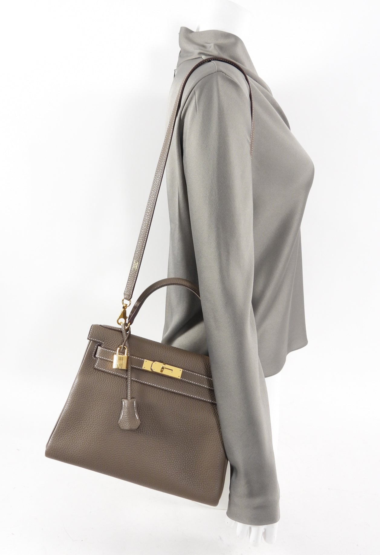 Hermes Kelly II 28 Retourne Clemence Etoupe GHW Bag - Full Set 2021