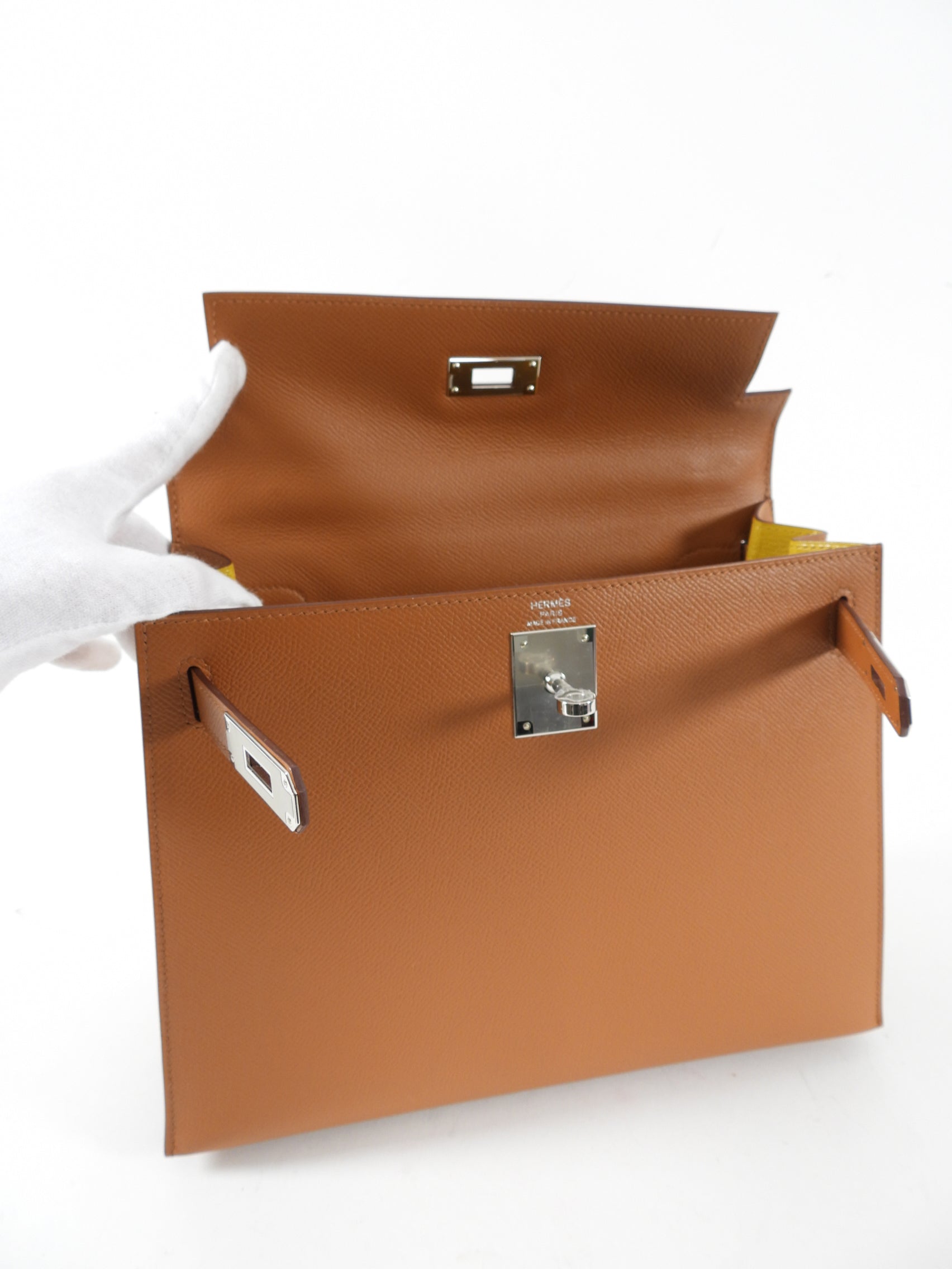 Hermes Kelly II Sellier 28 Epsom PHW Gold / Ambre Bicolor