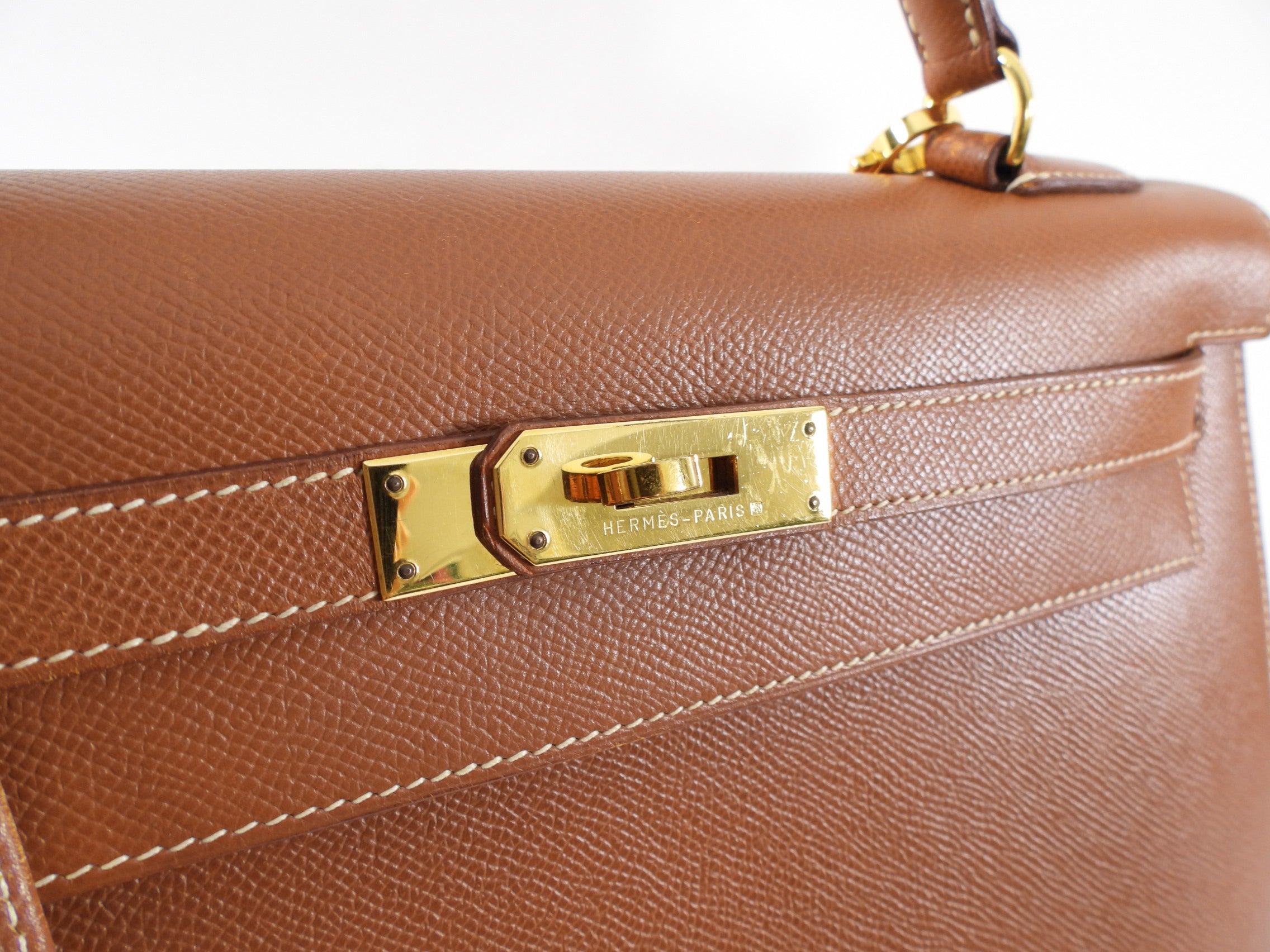 Hermes Vintage 1995 Gold Epsom Leather Kelly Sellier 32 Bag GHW