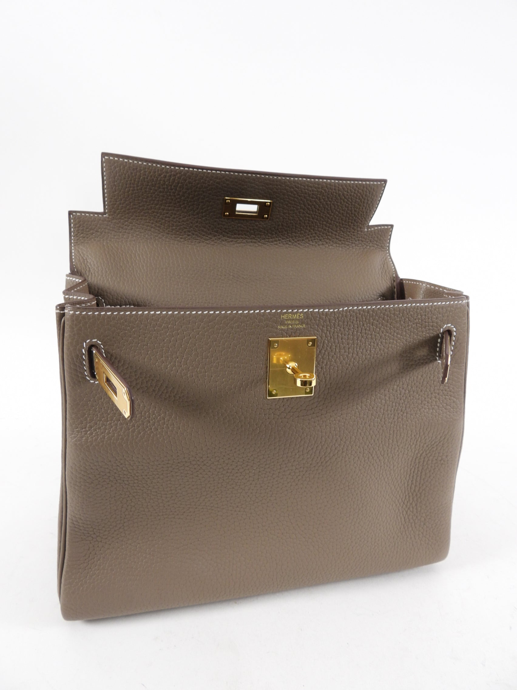Hermes Kelly II 28 Retourne Clemence Etoupe GHW Bag - Full Set 2021