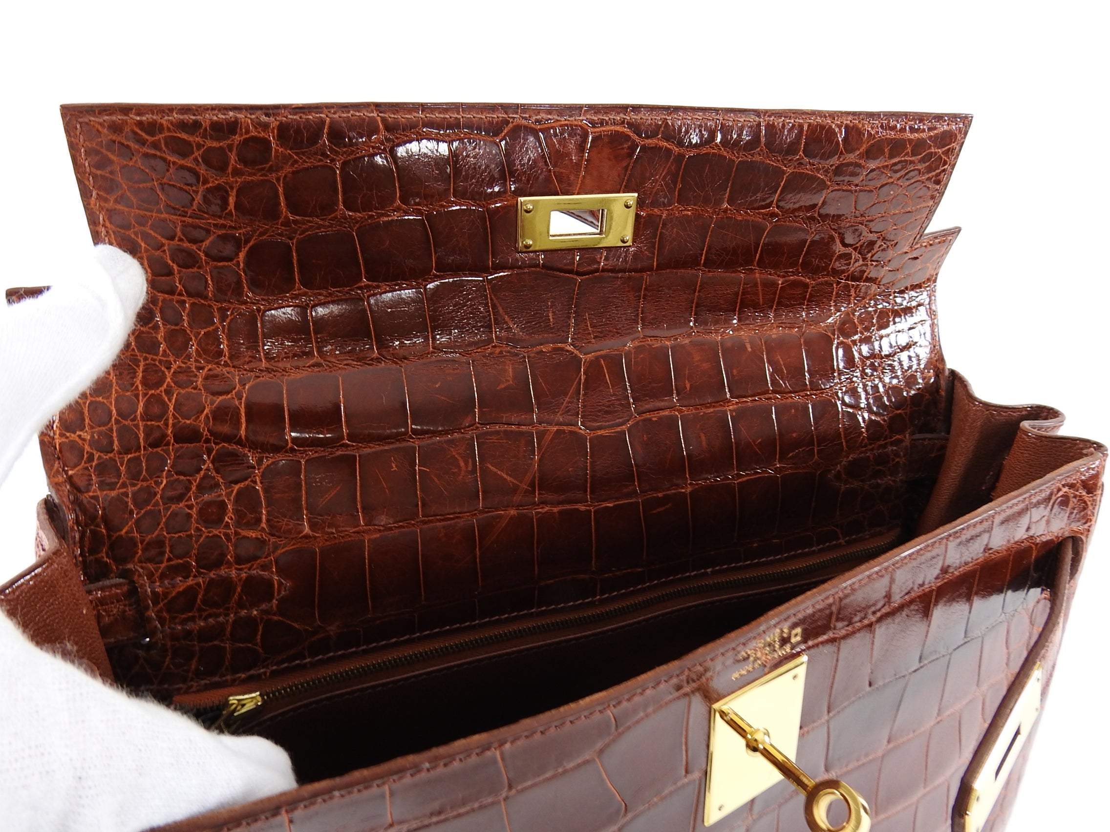 Hermes Vintage Etrusque Alligator Kelly 32 cm Gold Hardware