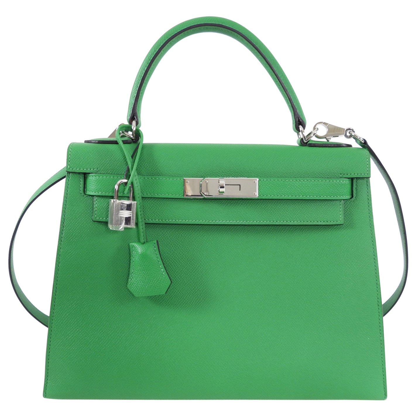 Hermes Kelly 28 Sellier Epsom Green Bamboo PHW Bag