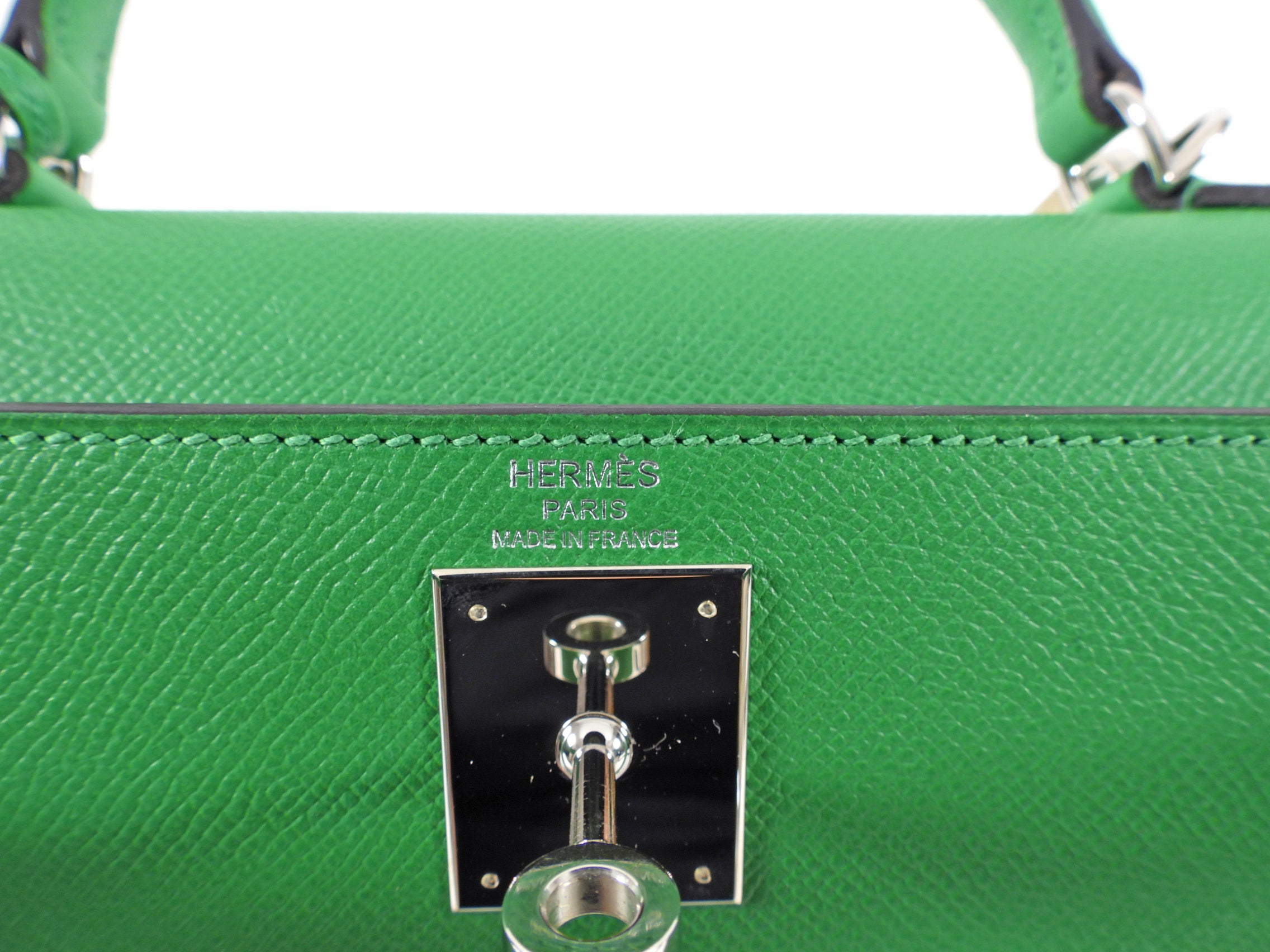 Hermes Kelly 28 Sellier Epsom Green Bamboo PHW Bag