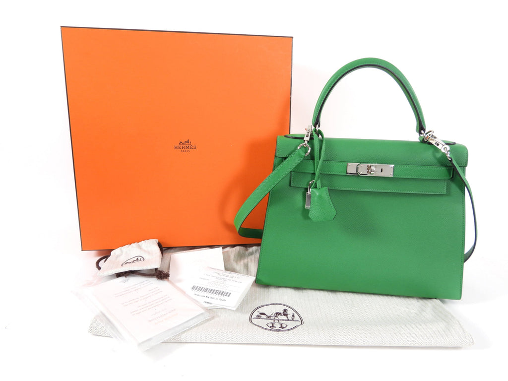 Hermes Kelly 28 Sellier Epsom Green Bamboo PHW Bag