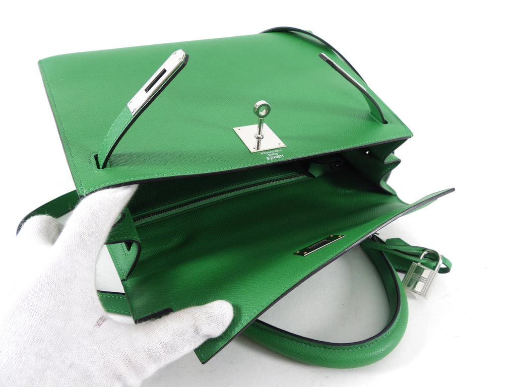 Hermes Kelly 28 Sellier Epsom Green Bamboo PHW Bag