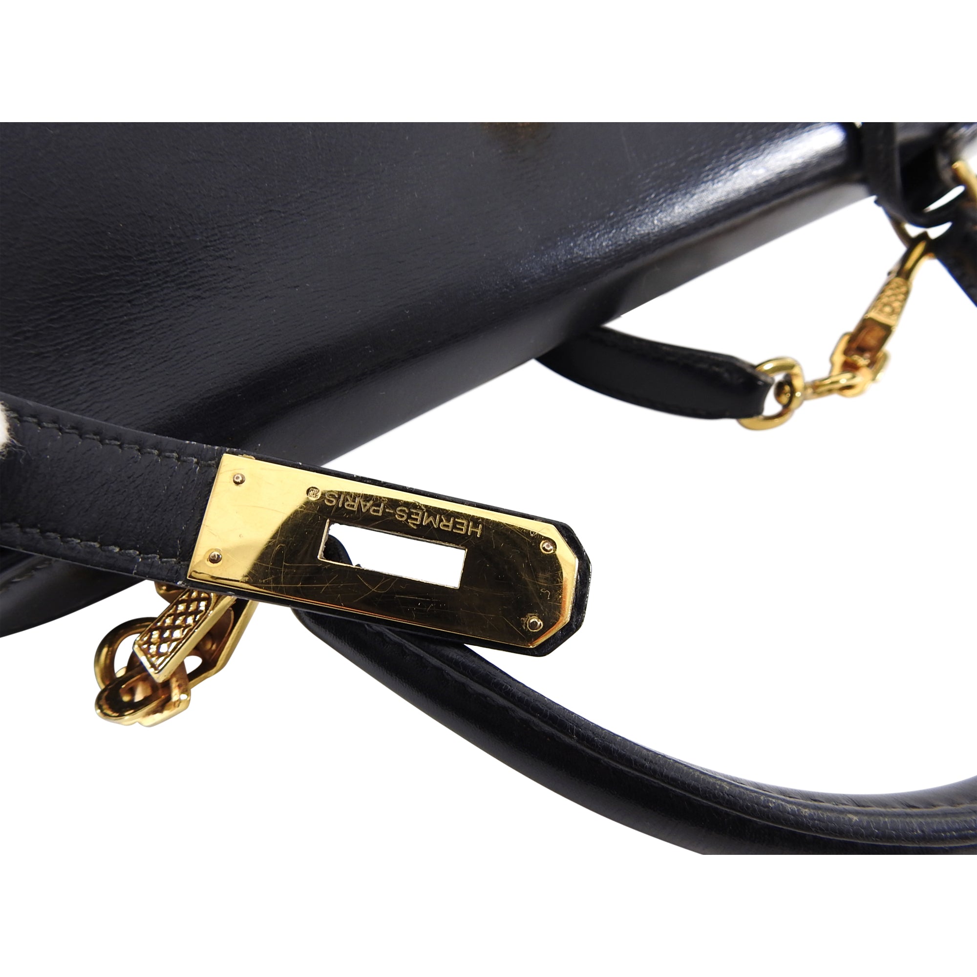 Hermes Vintage 1986 Kelly Retourne 32 Black Box Calf Leather Bag GHW