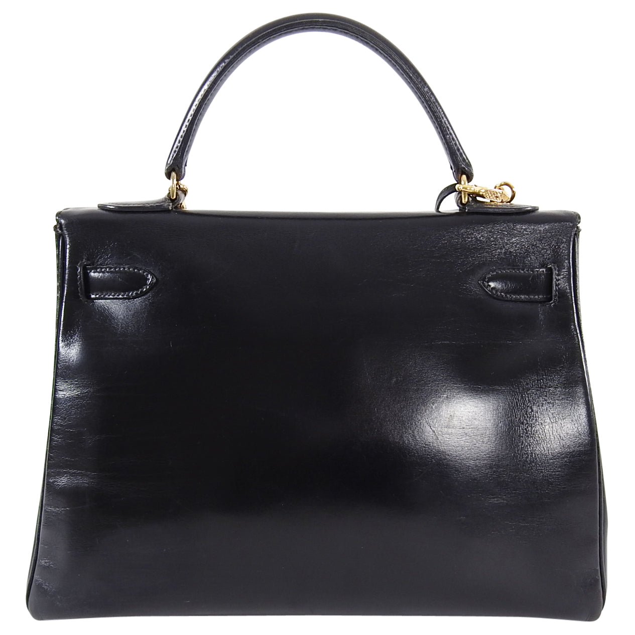 Hermes Vintage 1986 Kelly Retourne 32 Black Box Calf Leather Bag GHW
