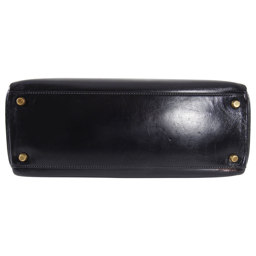 Hermes Vintage 1986 Kelly Retourne 32 Black Box Calf Leather Bag GHW