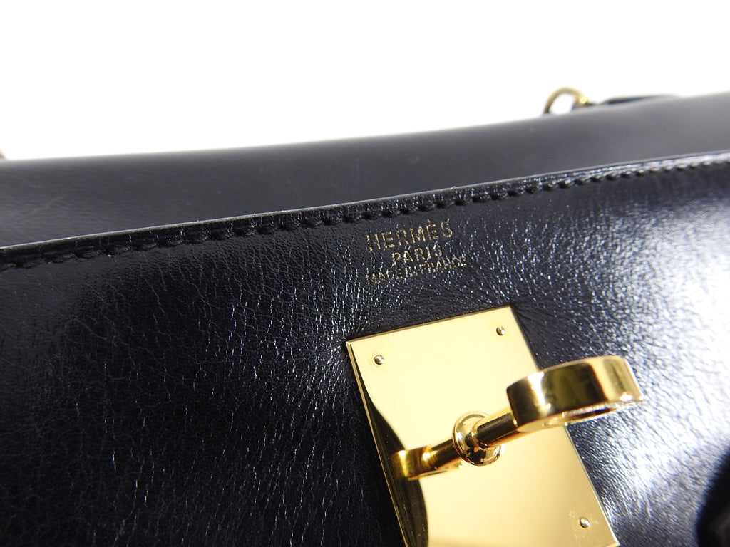Hermes Vintage 1986 Kelly Retourne 32 Black Box Calf Leather Bag GHW