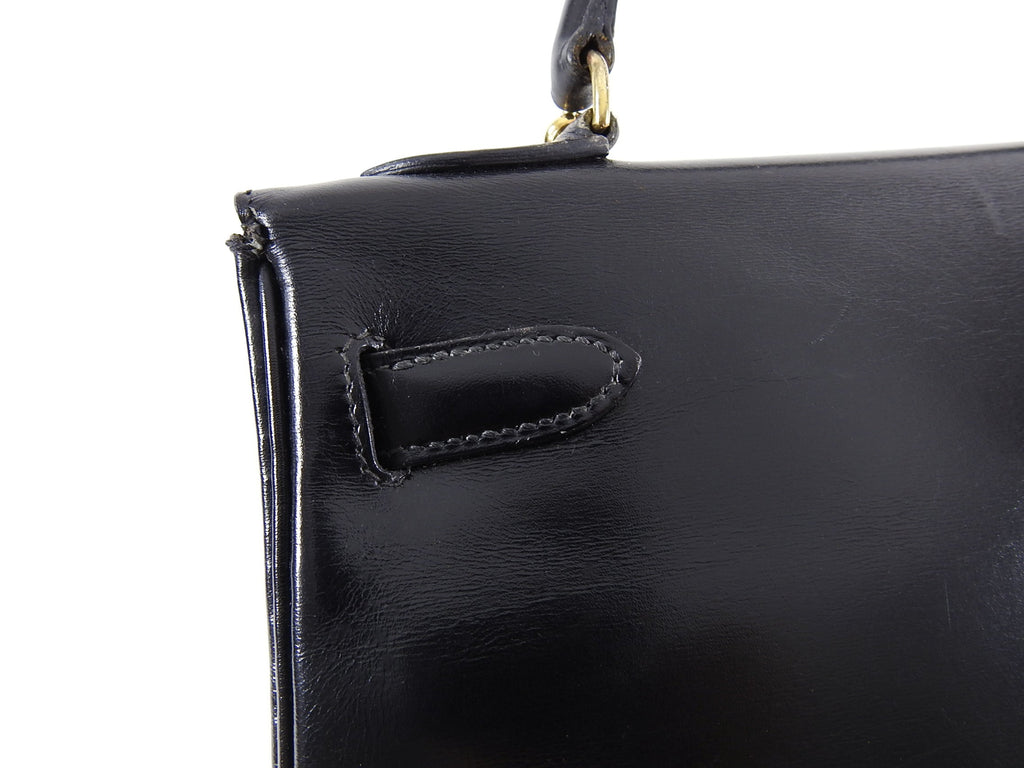 Hermes Vintage 1986 Kelly Retourne 32 Black Box Calf Leather Bag GHW