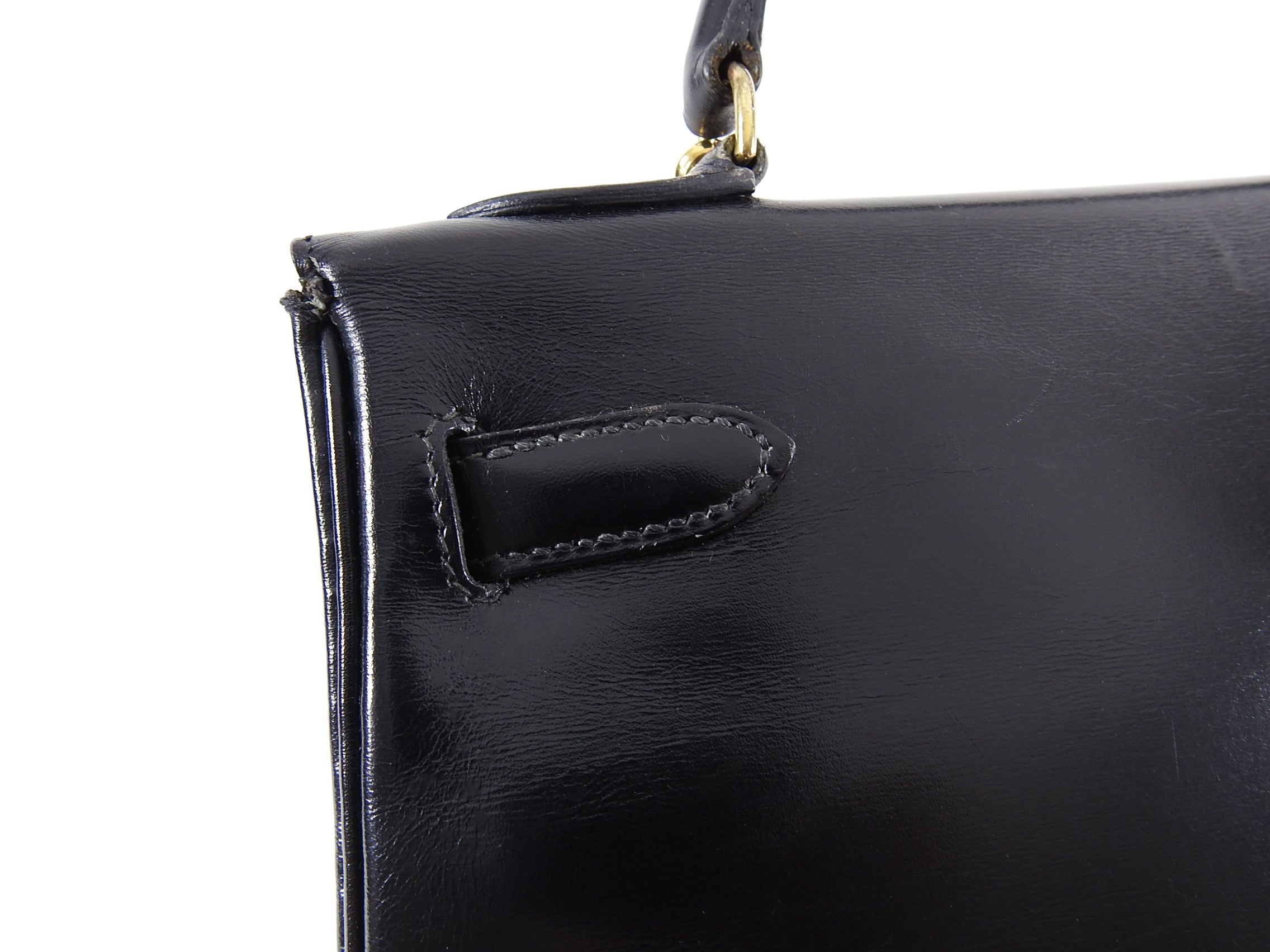 Hermes Vintage 1986 Kelly Retourne 32 Black Box Calf Leather Bag GHW
