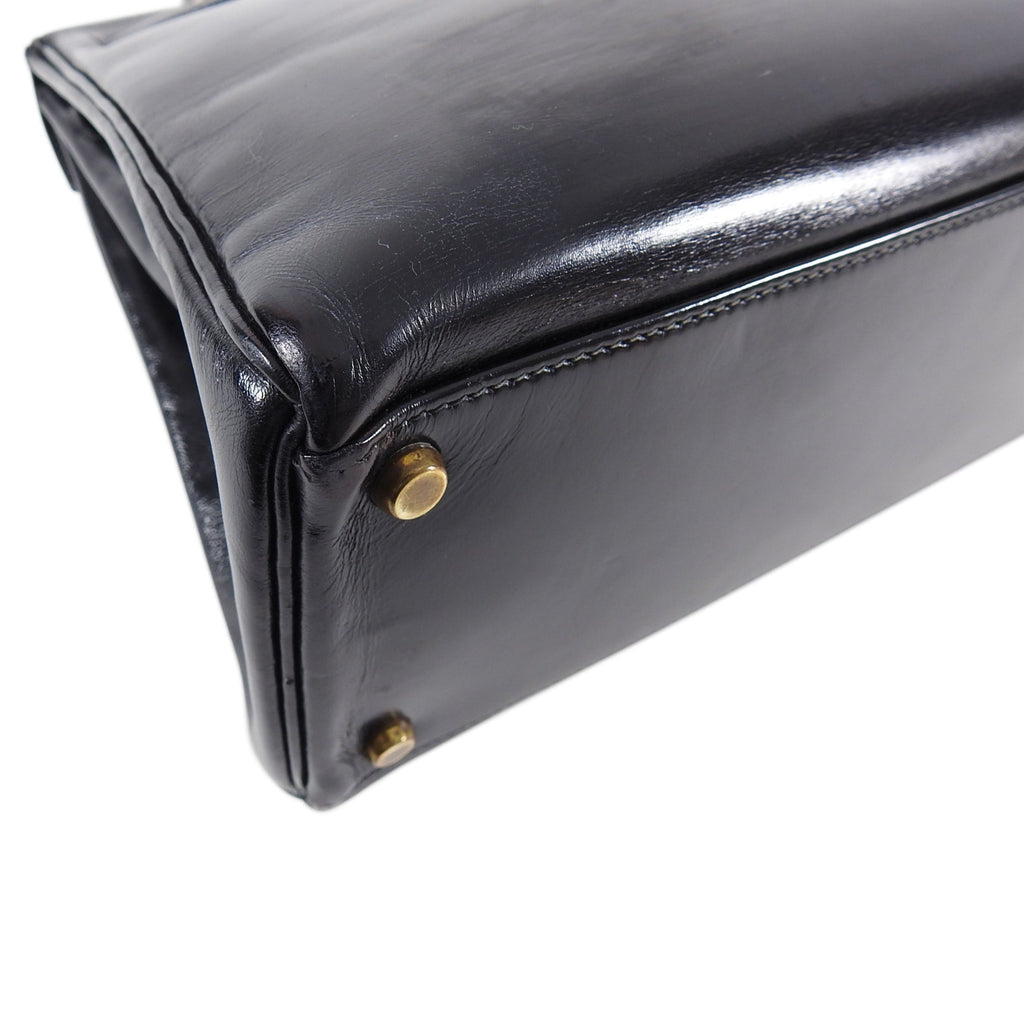 Hermes Vintage 1986 Kelly Retourne 32 Black Box Calf Leather Bag GHW