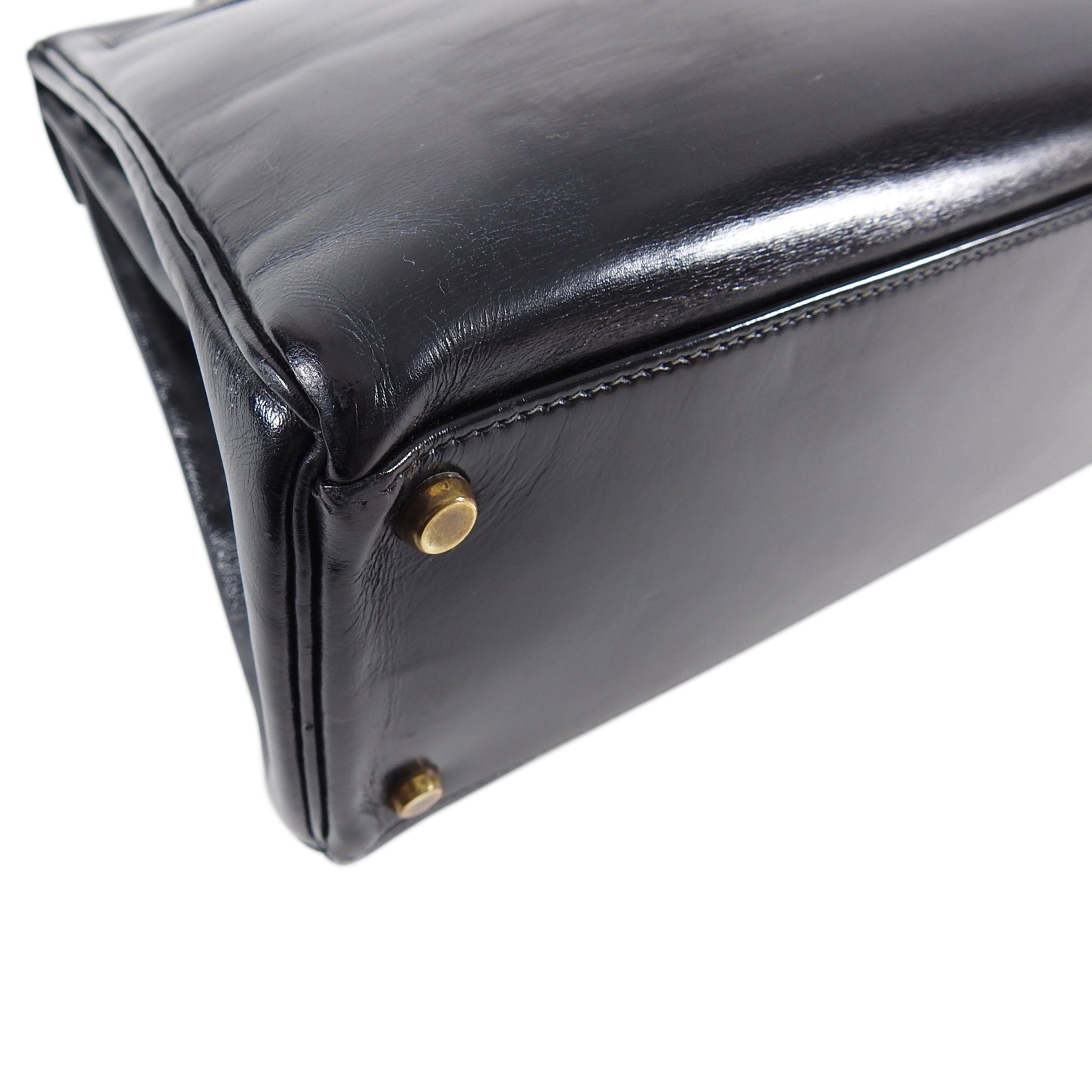 Hermes Vintage 1986 Kelly Retourne 32 Black Box Calf Leather Bag GHW