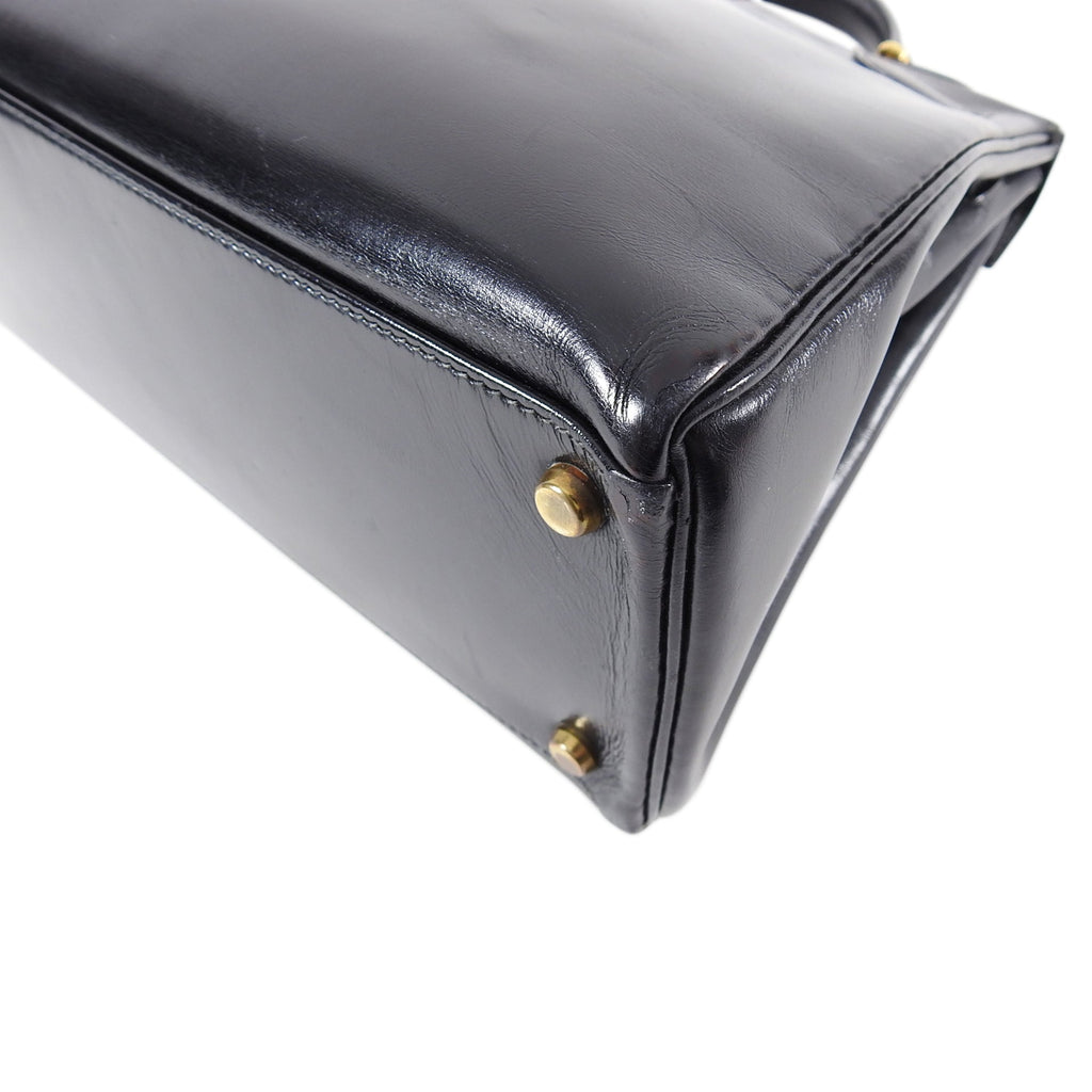 Hermes Vintage 1986 Kelly Retourne 32 Black Box Calf Leather Bag GHW