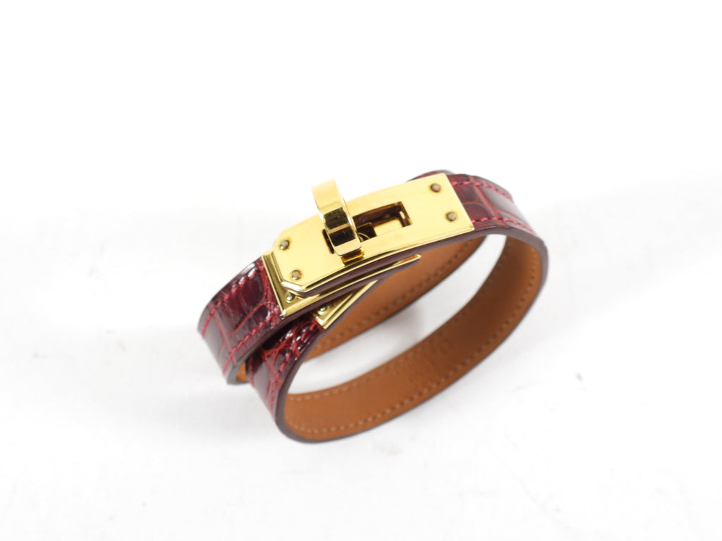 Hermes Bordeaux Crocodile Double Tour Kelly Bracelet - S