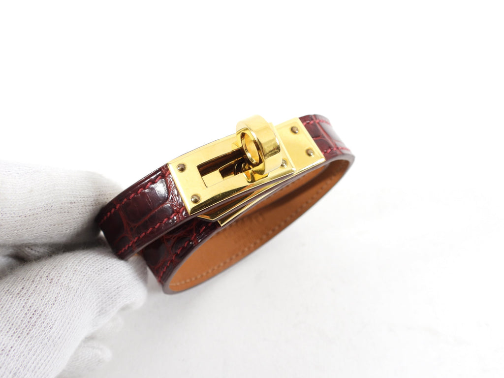 Hermes Bordeaux Crocodile Double Tour Kelly Bracelet - S