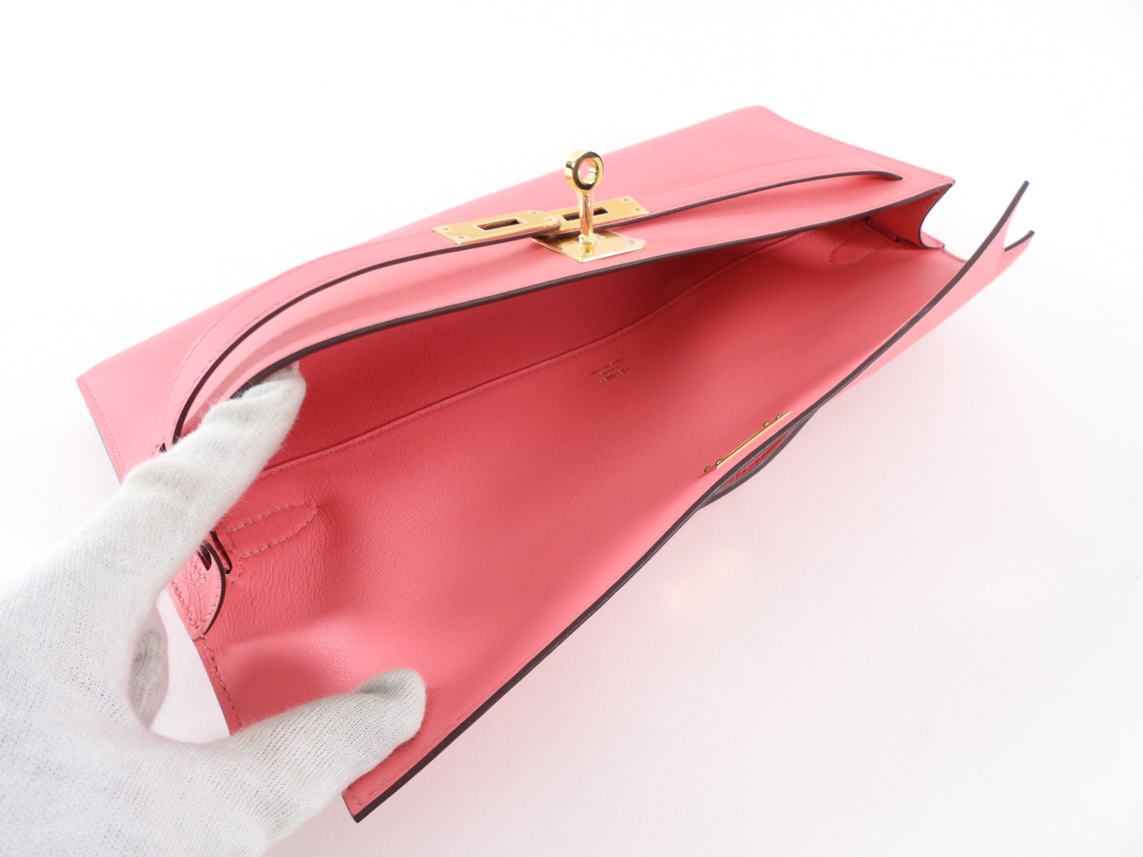 Hermes Rose Azalee Swift Pink Kelly Cut Bag GHW