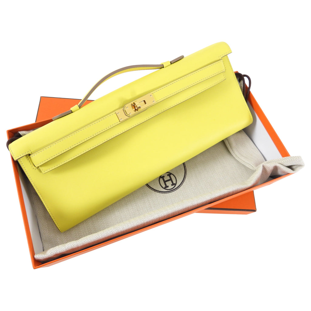 Hermes Lime Pochette Kelly Cut Swift Bag GHW