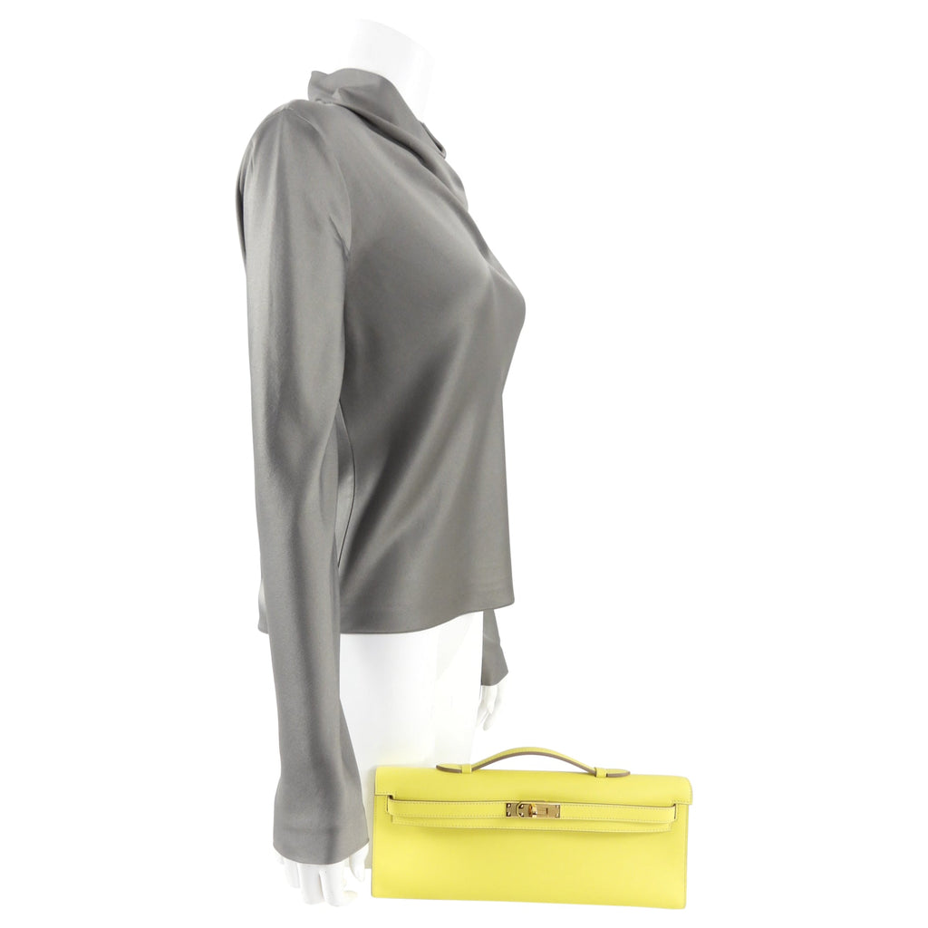 Hermes Lime Pochette Kelly Cut Swift Bag GHW
