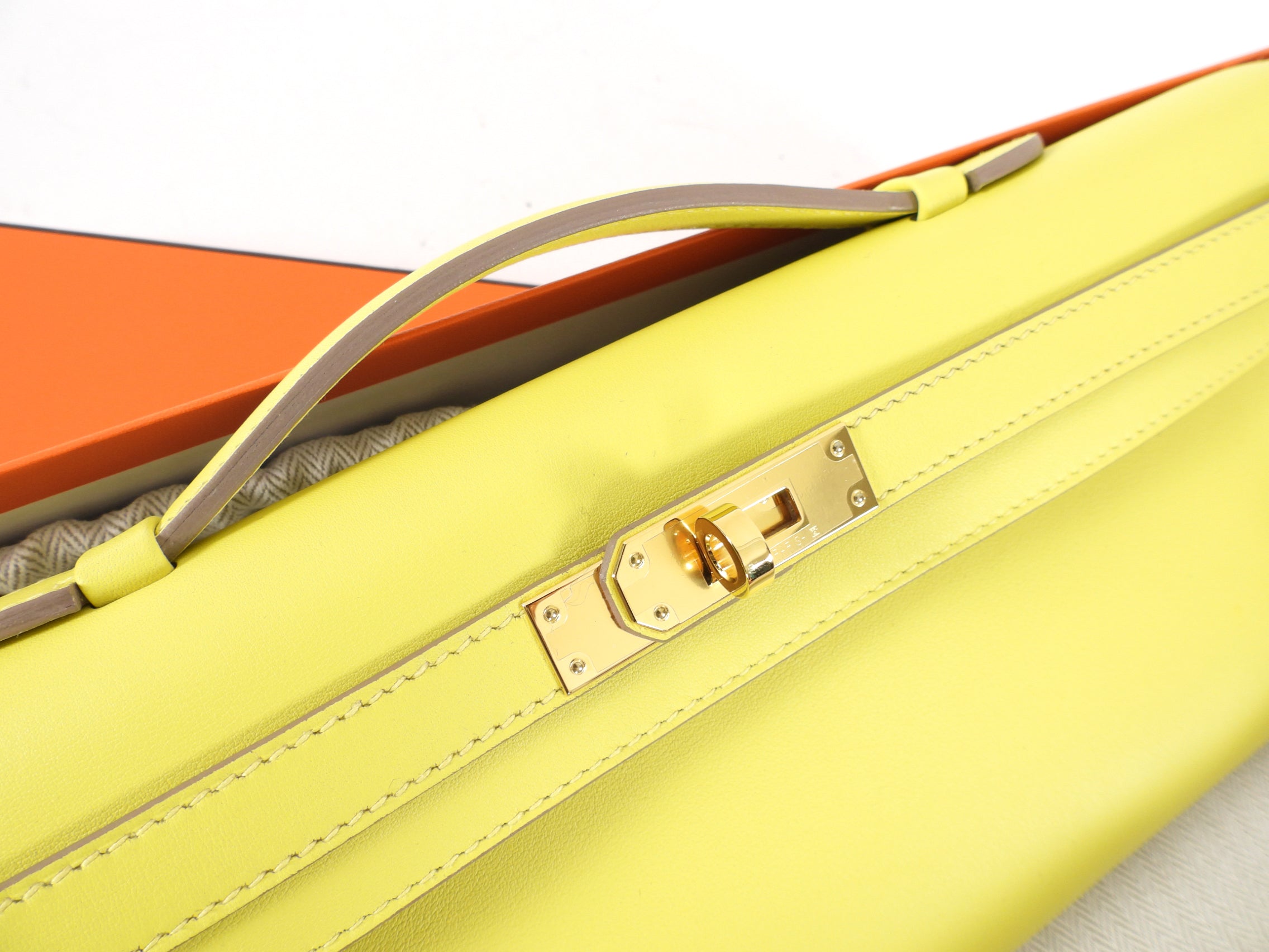 Hermes Lime Pochette Kelly Cut Swift Bag GHW