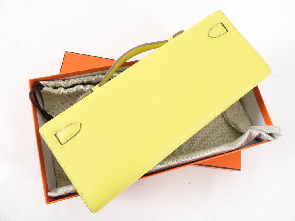 Hermes Lime Pochette Kelly Cut Swift Bag GHW