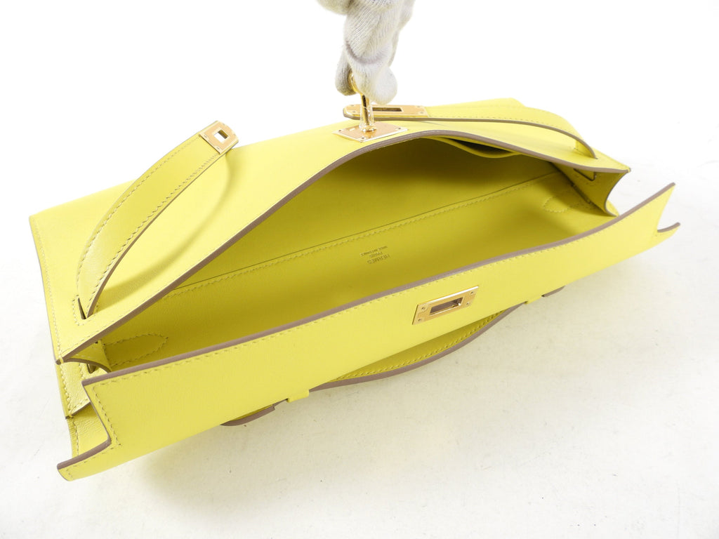 Hermes Lime Pochette Kelly Cut Swift Bag GHW