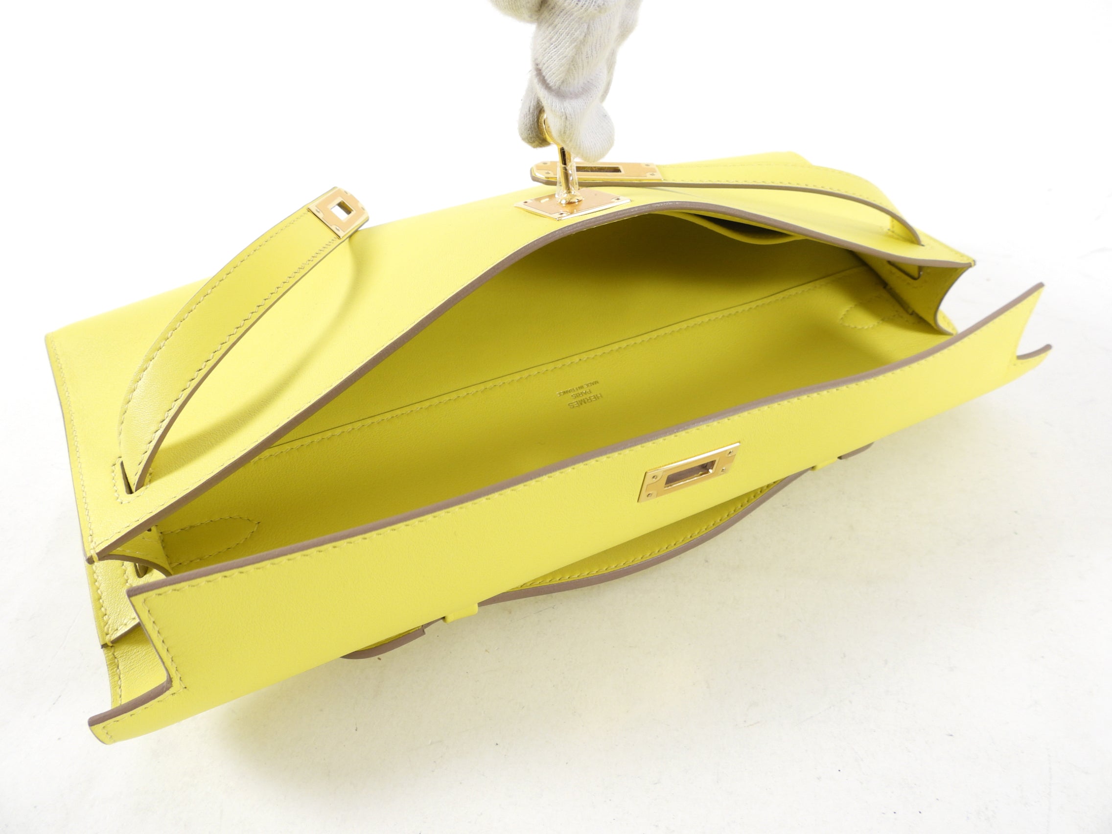 Hermes Lime Pochette Kelly Cut Swift Bag GHW