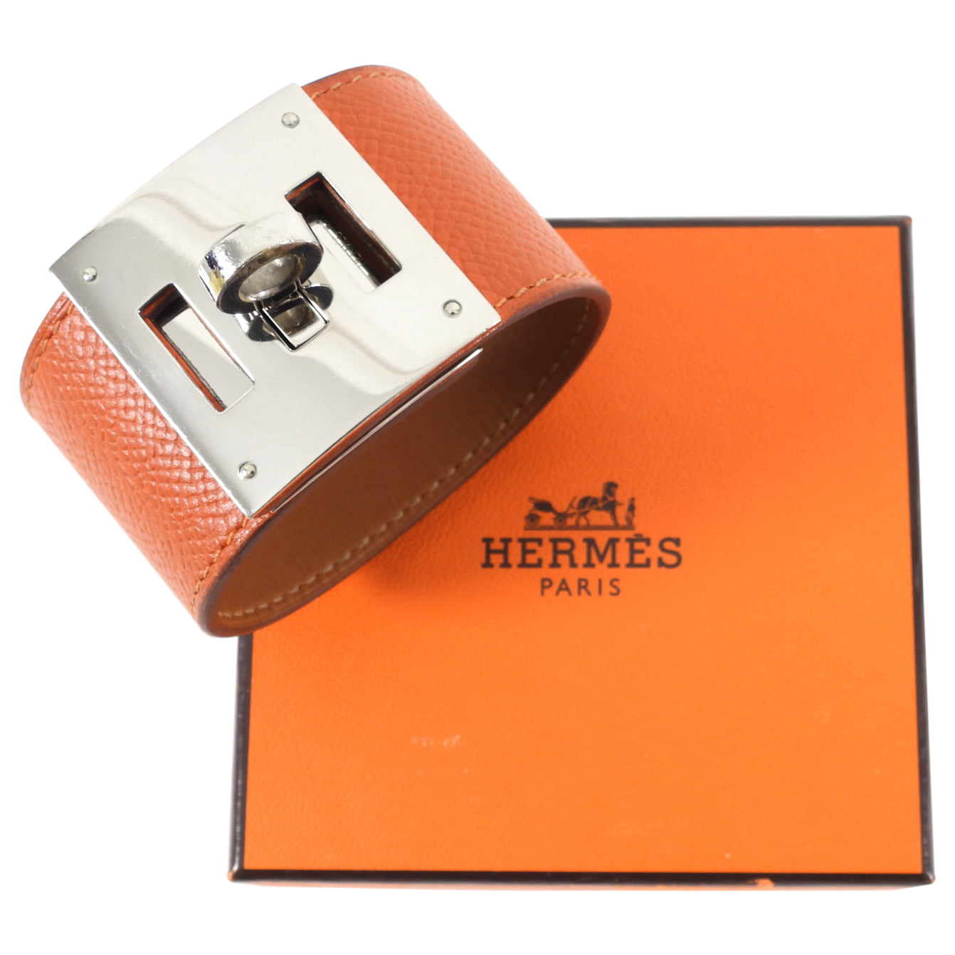 Hermes Orange Epsom Leather Kelly Dog Cuff Bracelet
